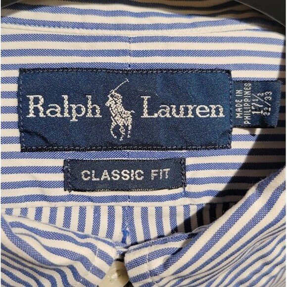 Ralph Lauren Long Slv Button, Classic Fit, Blue & White Pinstripe  17.5  32/33 - Picture 5 of 5
